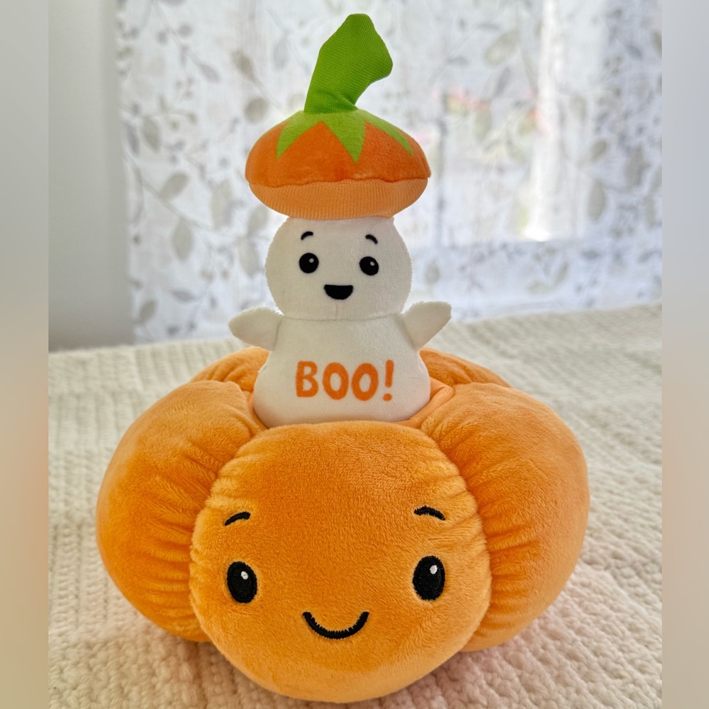 Pumpkin Plush with Surprise Ghost Peek-a-boo toy